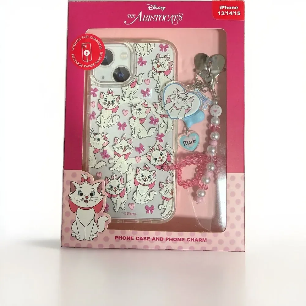 Disney Aristocats MARIE iPhone 13 / 14 / 15 Phone Case & Charm Glitter Cat NEW